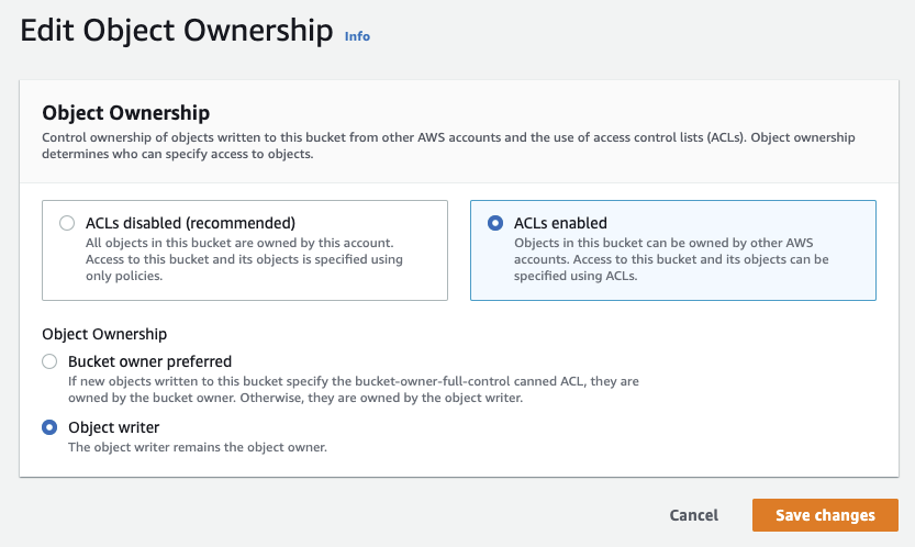 AWS Console and S3 Object Ownership